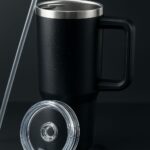1200ML Tumbler with Lid and Straw | Stainless Steel Water Tumbler Sipper Insulated Hot and Cold with Handle Leak Proof Cup Coffee Mug Cupholder for Gym Office Travelling (Black)
