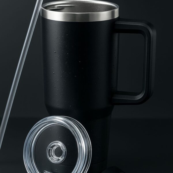 1200ML Tumbler with Lid and Straw | Stainless Steel Water Tumbler Sipper Insulated Hot and Cold with Handle Leak Proof Cup Coffee Mug Cupholder for Gym Office Travelling (Black)