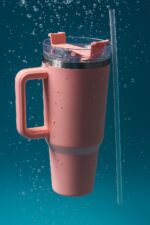 1200ML Tumbler with Lid and Straw | Stainless Steel Water Tumbler Sipper Insulated Hot and Cold with Handle Leak Proof Cup Coffee Mug Cupholder for Gym Office Travelling (Peach)