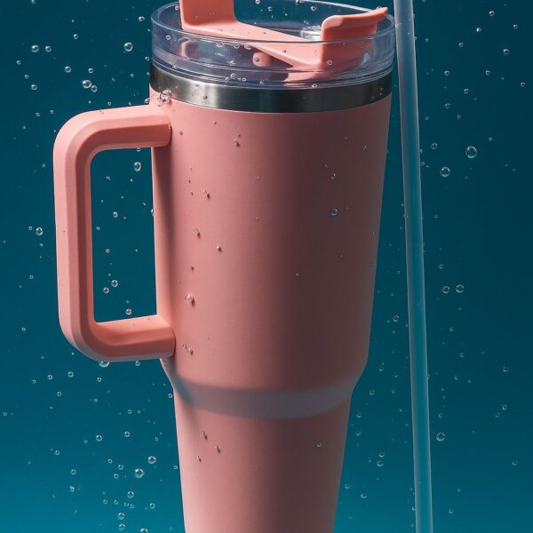 1200ML Tumbler with Lid and Straw | Stainless Steel Water Tumbler Sipper Insulated Hot and Cold with Handle Leak Proof Cup Coffee Mug Cupholder for Gym Office Travelling (Peach)