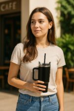 1200ML Tumbler with Lid and Straw | Stainless Steel Water Tumbler Sipper Insulated Hot and Cold with Handle Leak Proof Cup Coffee Mug Cupholder for Gym Office Travelling (Black) - Image 3